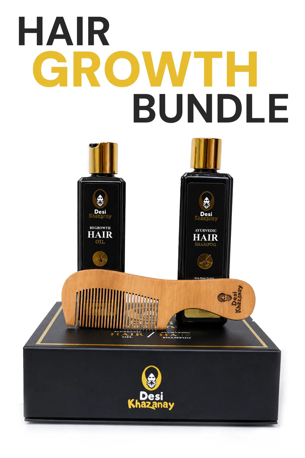 Hair Growth Bundle Pakistan – Complete Hair Care Set (Hair Oil + Shampoo + Wooden Comb)